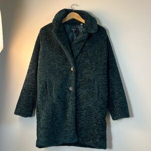 Tahari Dark Green Faux Fur Shearling Teddy Coat